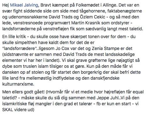 En af den slags beskeder, man sikkert gerne vil have sig frabedt, men som Mikael Jalving og ligesindede selv kalder på. Foto: Facebook
