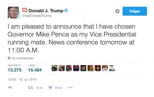 Donald Trumps tweet om Pence