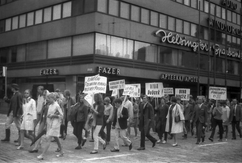 Foto: Wikicommons; Demonstration i Helsinki imod en Sovjetledet invasion af Tjekkoslovakiet i 1968