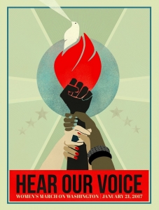 Den officielle plakat: Liza Donovan - http://theamplifierfoundation.org/experiments/womens-march/