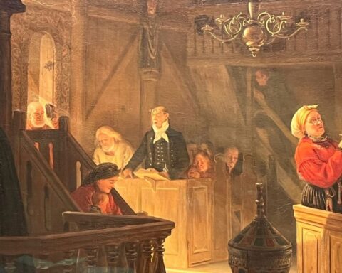 Adoph Tidemand: Gudstjeneste i en norsk landskirke, 1845, Nasjonalmuseet, Oslo