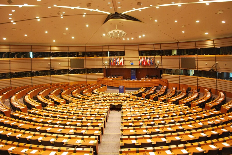 EU-valg. Foto af salen, hvori medlemmer af Europa-Parlament mødes under plenarforsamlinger. 