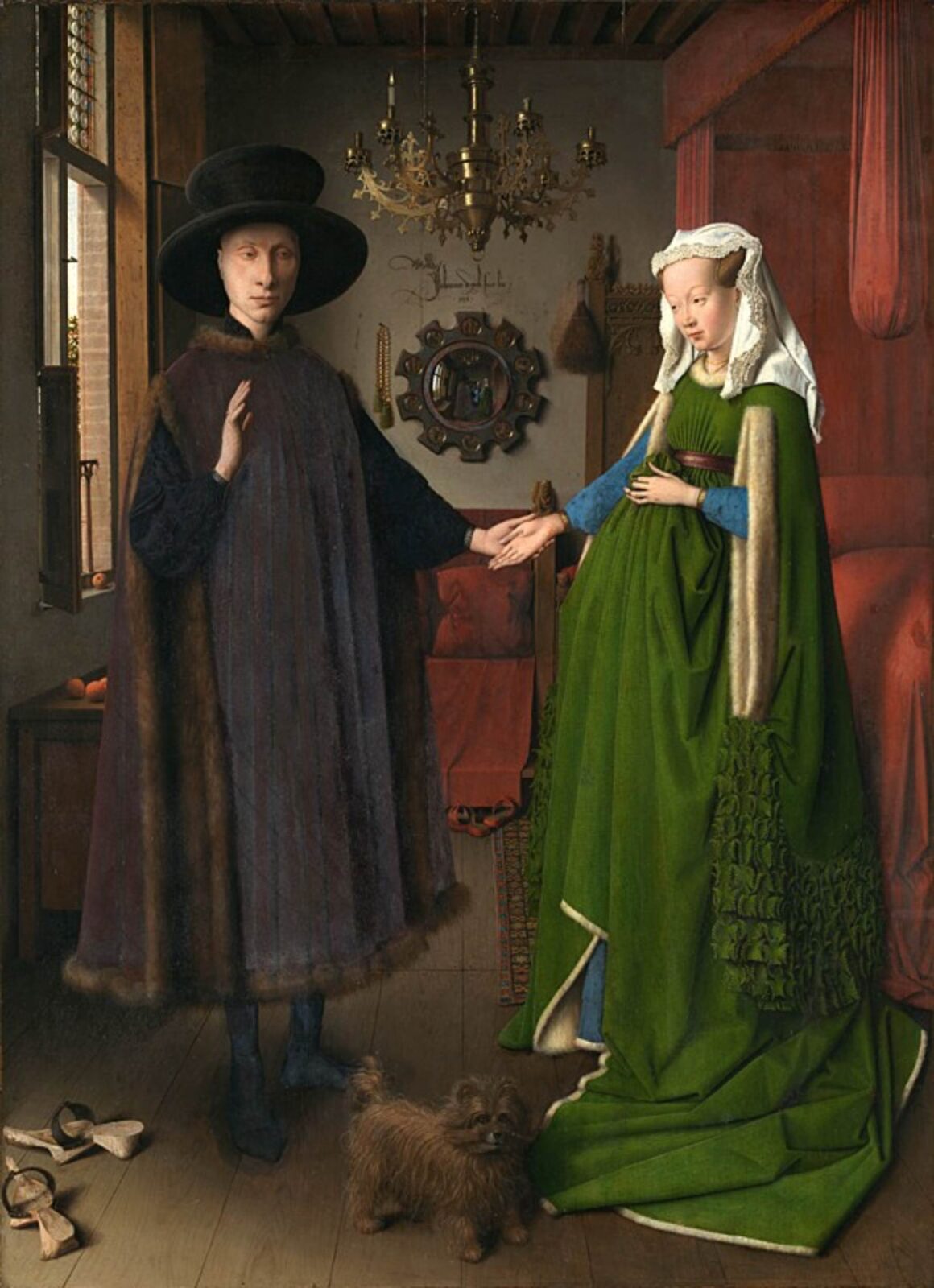 Jan van Eyck og hans selvportræt i Portræt af Giovanni Arnolfini og hans kone