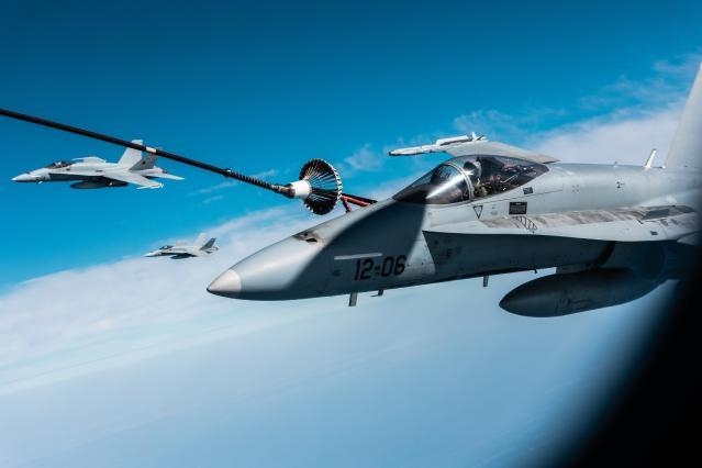 Spansk kampfly som illustration af EU's forsvar og at Europa ikke er magtesløs.