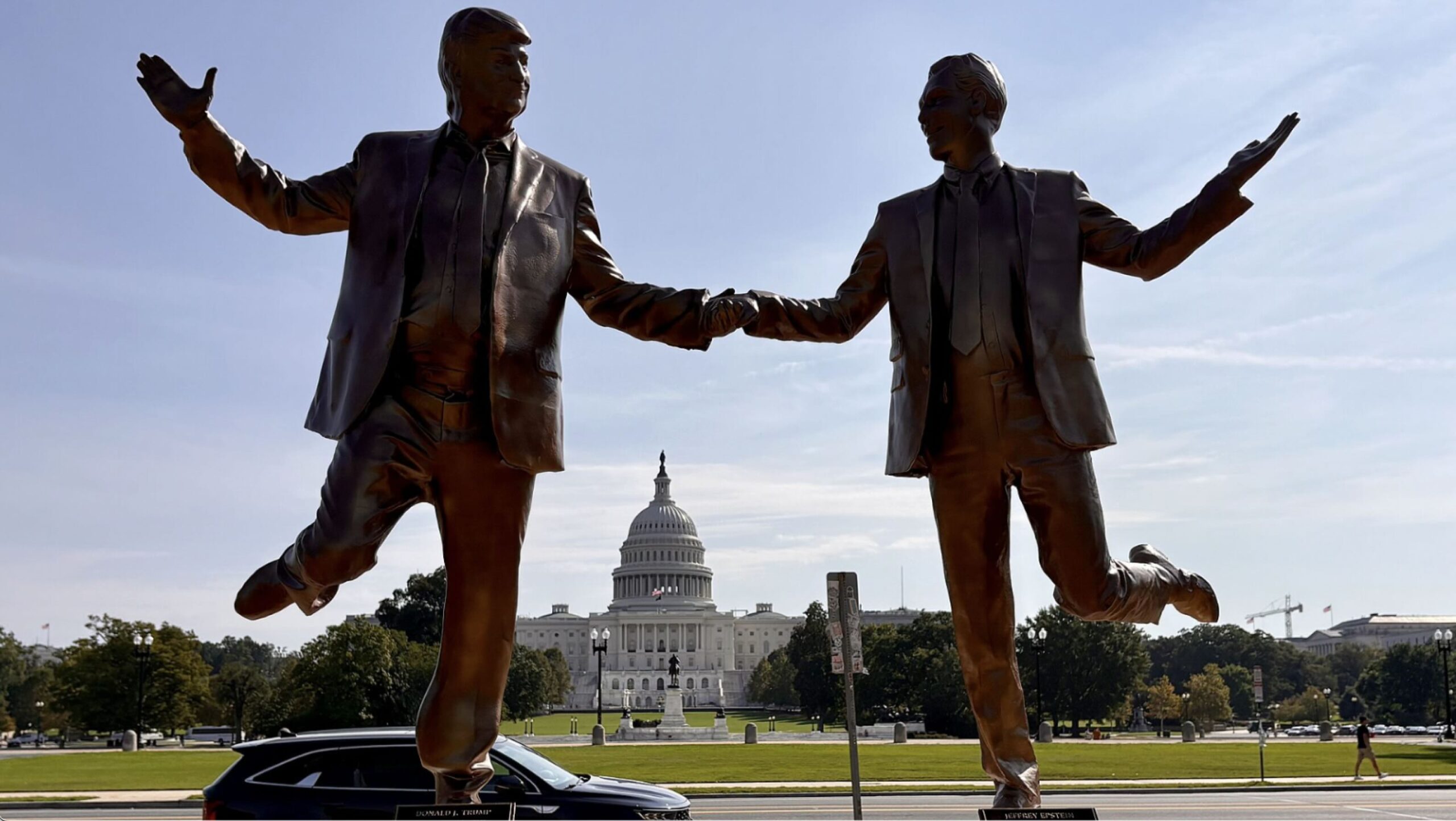 Epstein og Trump foran Capitol Hill - statuer