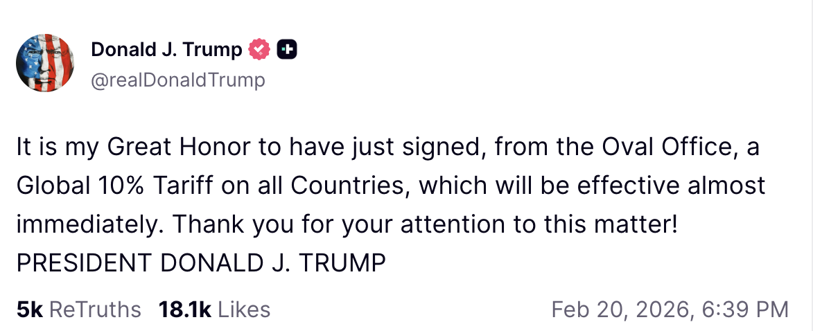 Trump tariffer toldsatser 10%