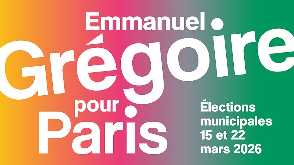 Kampagneplakat for Emanuel Gregoire, der stiller op til borgmestervalget i Paris for Socialispartiet. Gregoire vandt 37.98 % af stemmerne ved valgets første runde søndag.